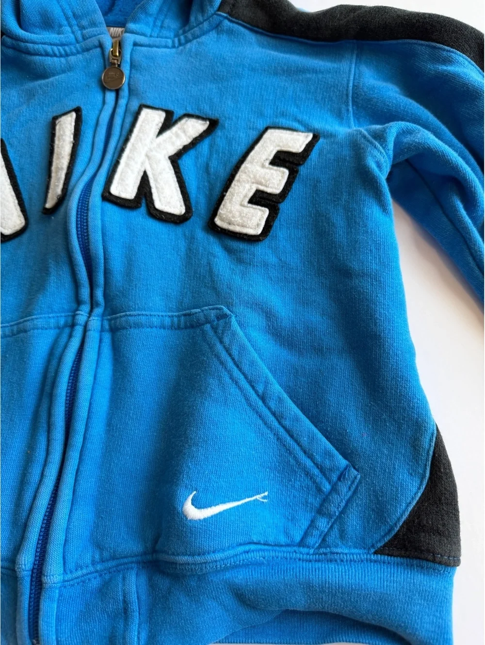 Vintage Y2K Nike Spellout Zip Up Hoodie Sweatshirt Blue Boys Size 4